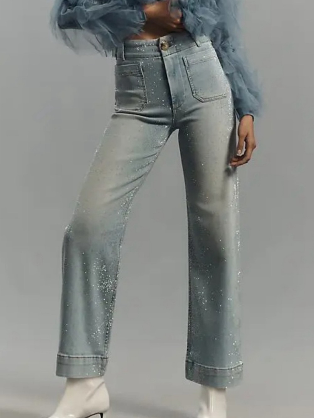 Maeve Colette Rhinestone Crop Wide-Leg Jeans - size 29